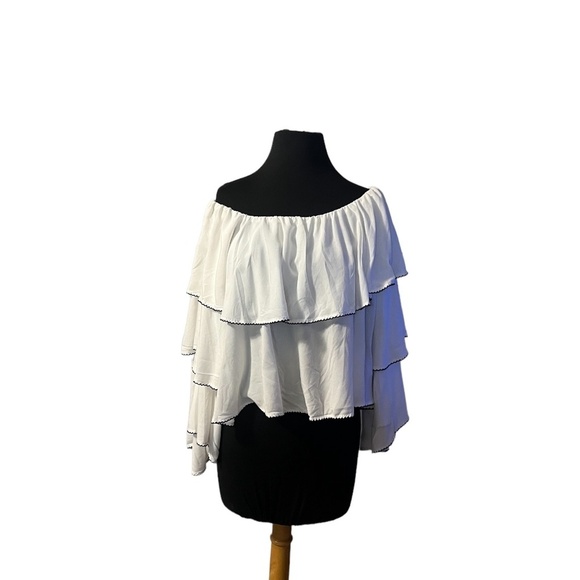 Forever 21 Tiered- Off The Shoulder Blouse, White, Size Small - Picture 5 of 6